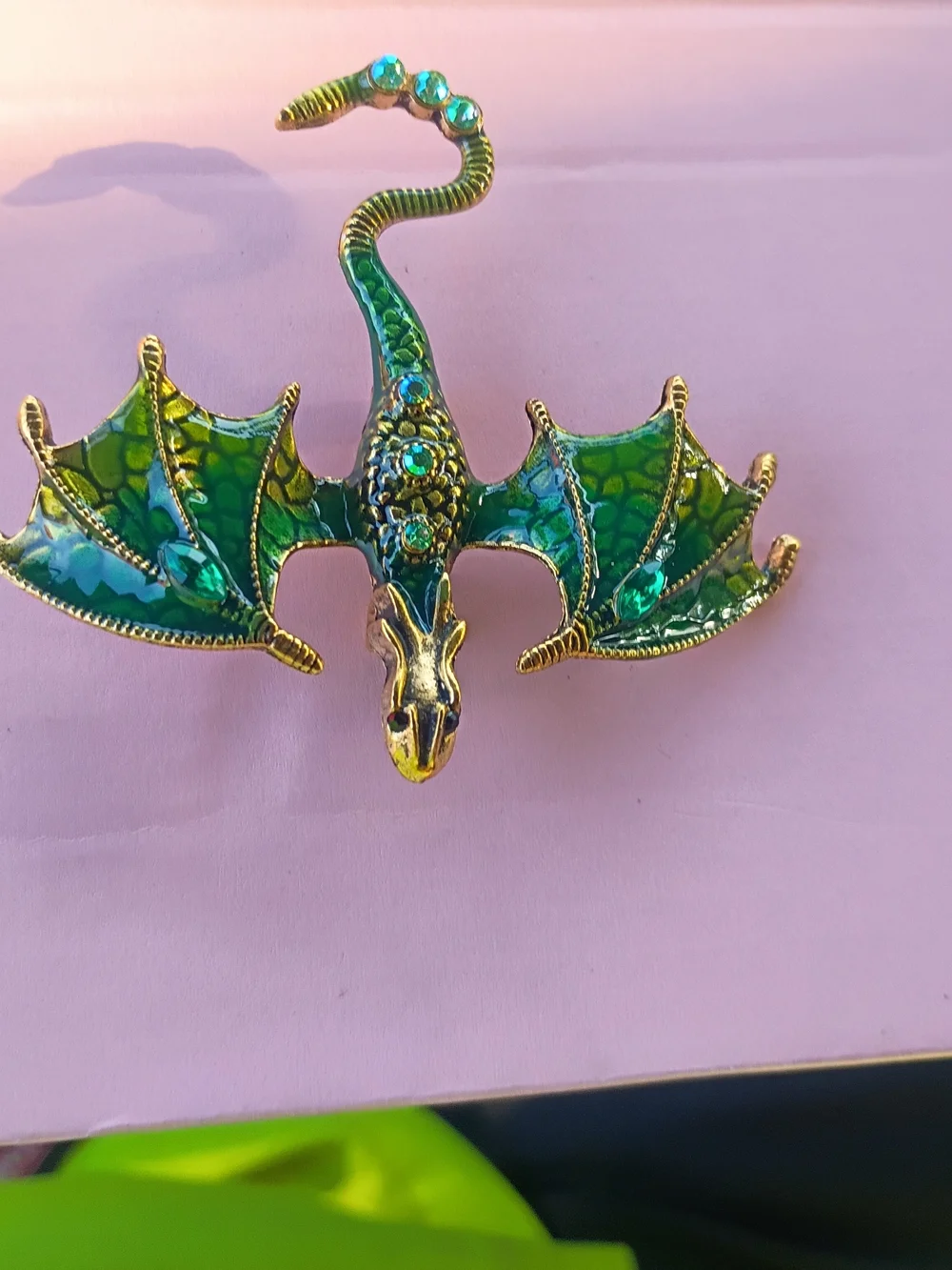 Green Dragon Wing Reptile Brooch - Decorative Pet Reptile Accessory